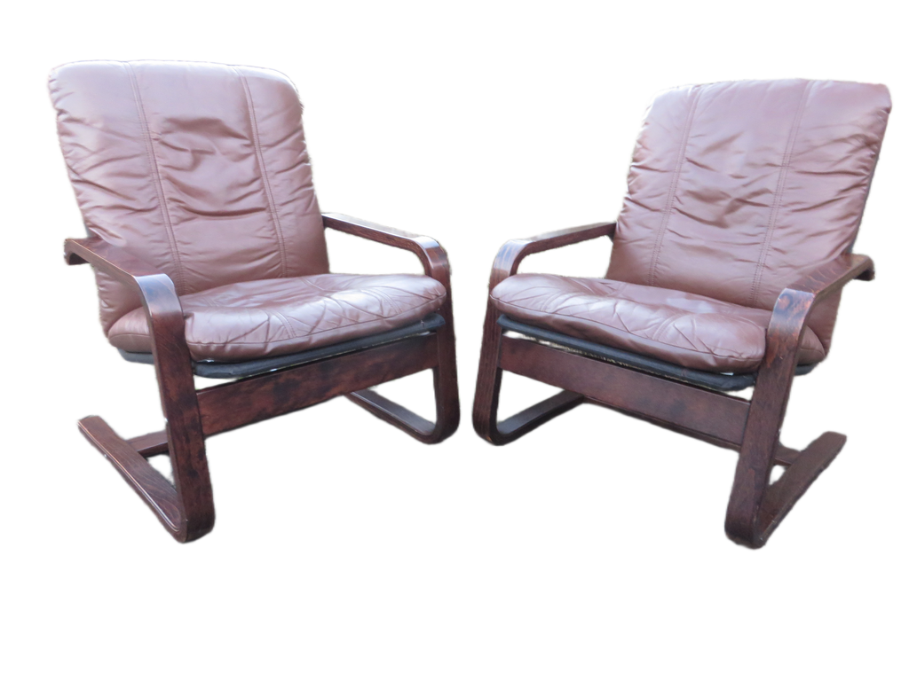 Scandinavische vintage leren fauteuils