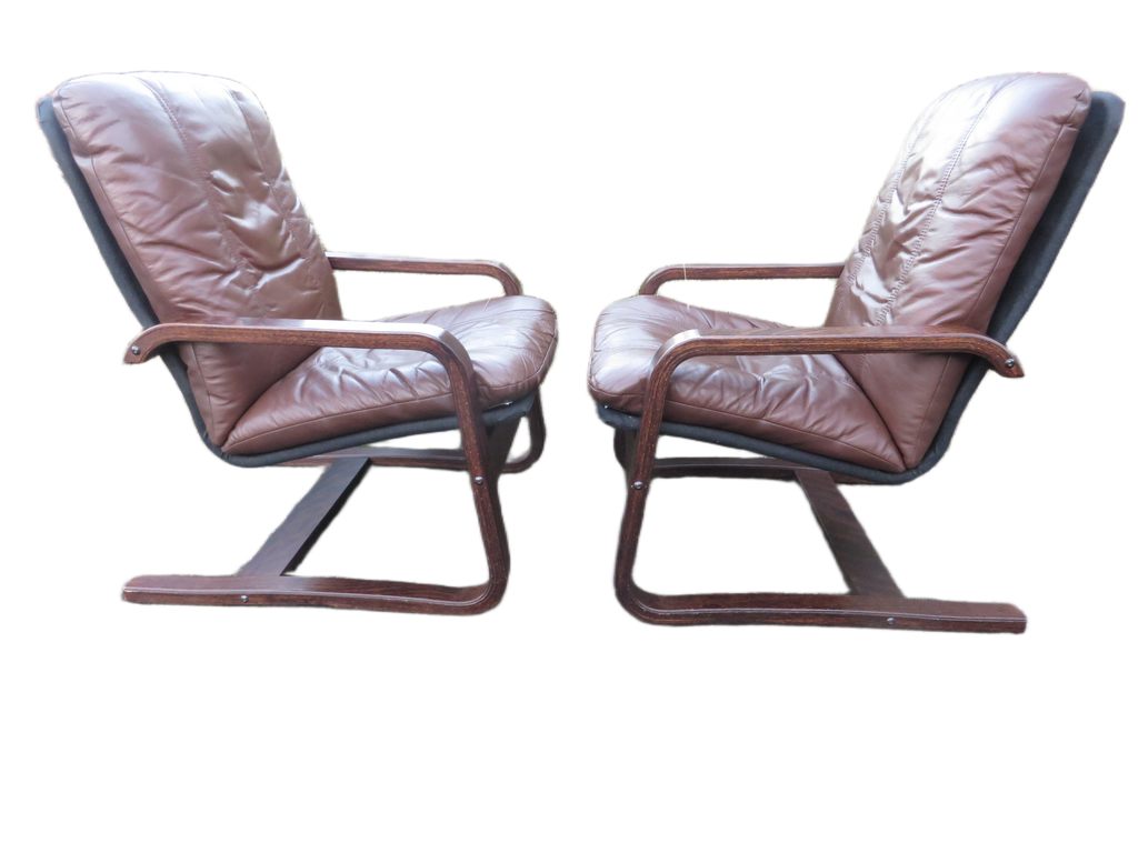 Scandinavische vintage leren fauteuils