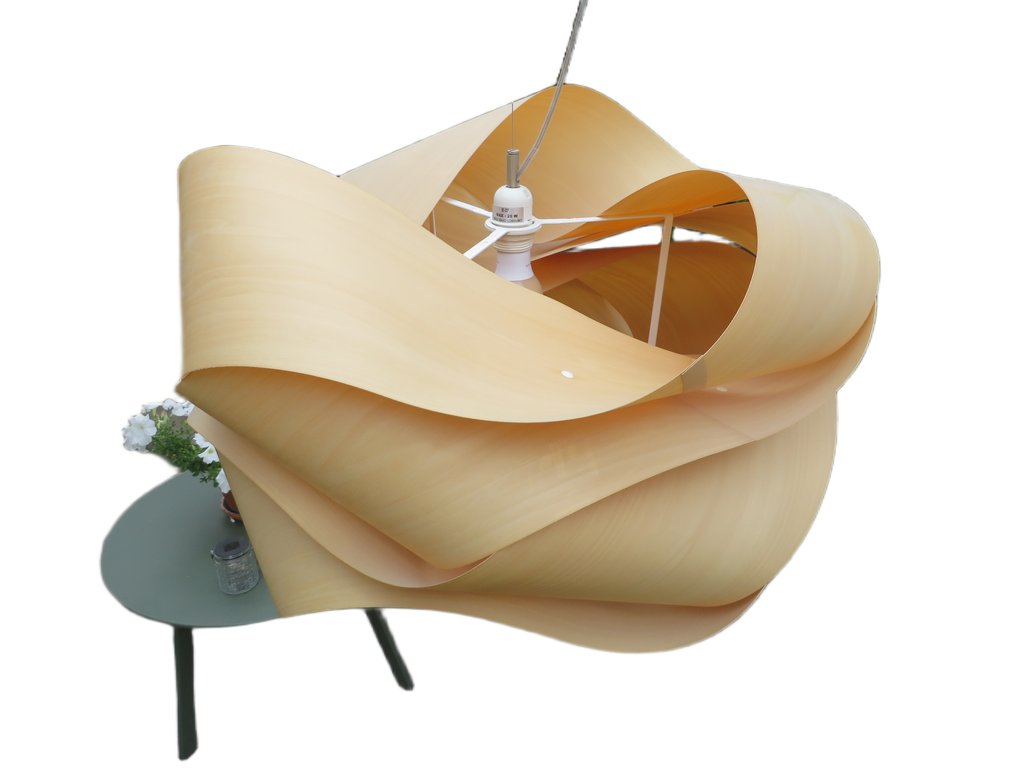 Japandi organische gedraaide beukenhoutfineer LZF hanglamp