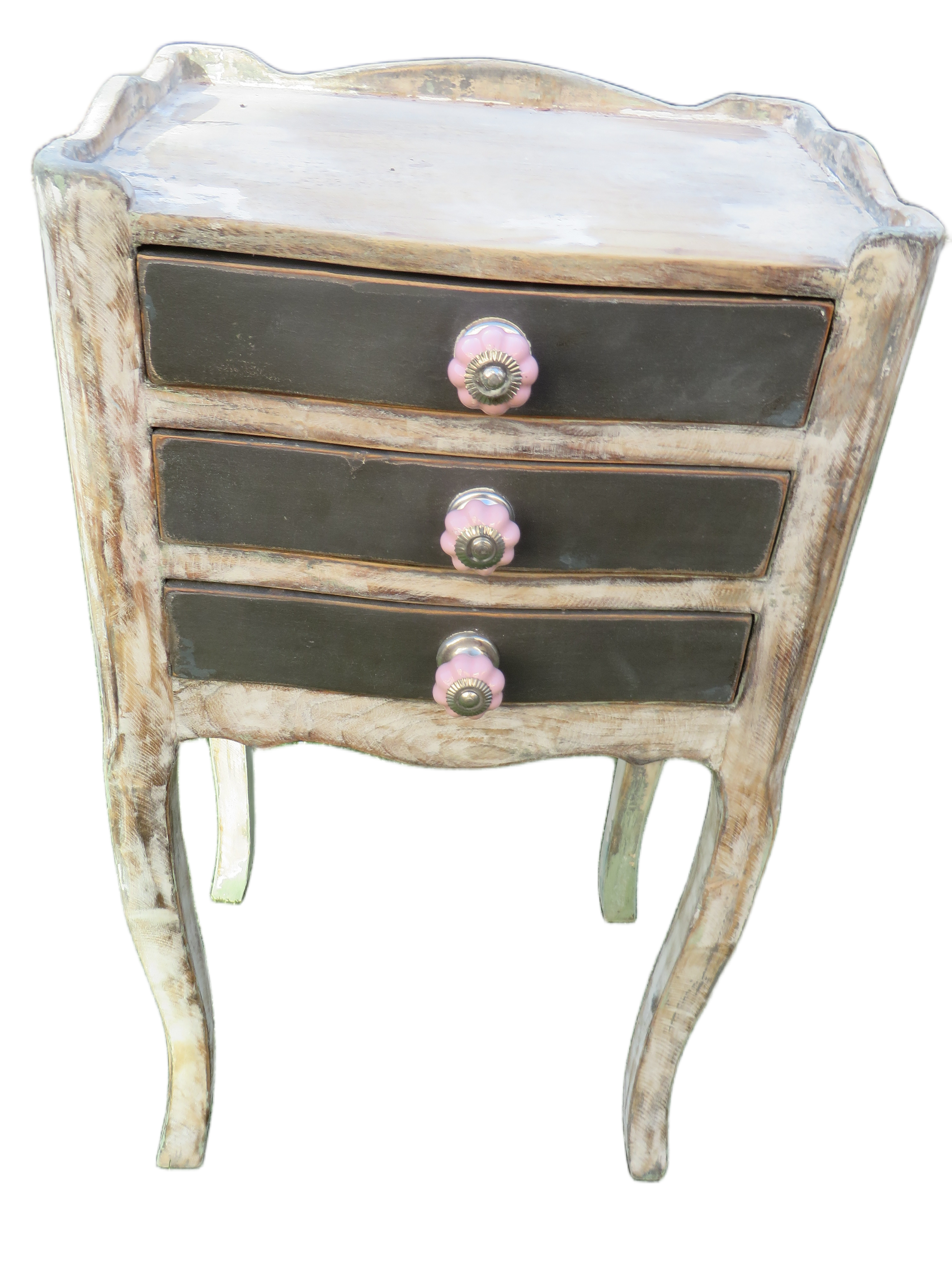 Brocante doorleefde bijzettafeltjes/nachtkastjes