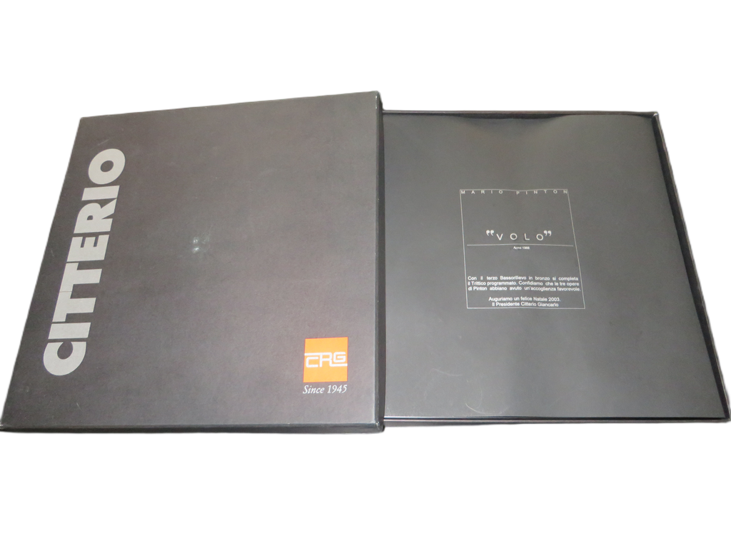 Origineel Bronzen Reliëf "Il Volo" – Mario Pinton (1968) in Luxe Presentatiedoos