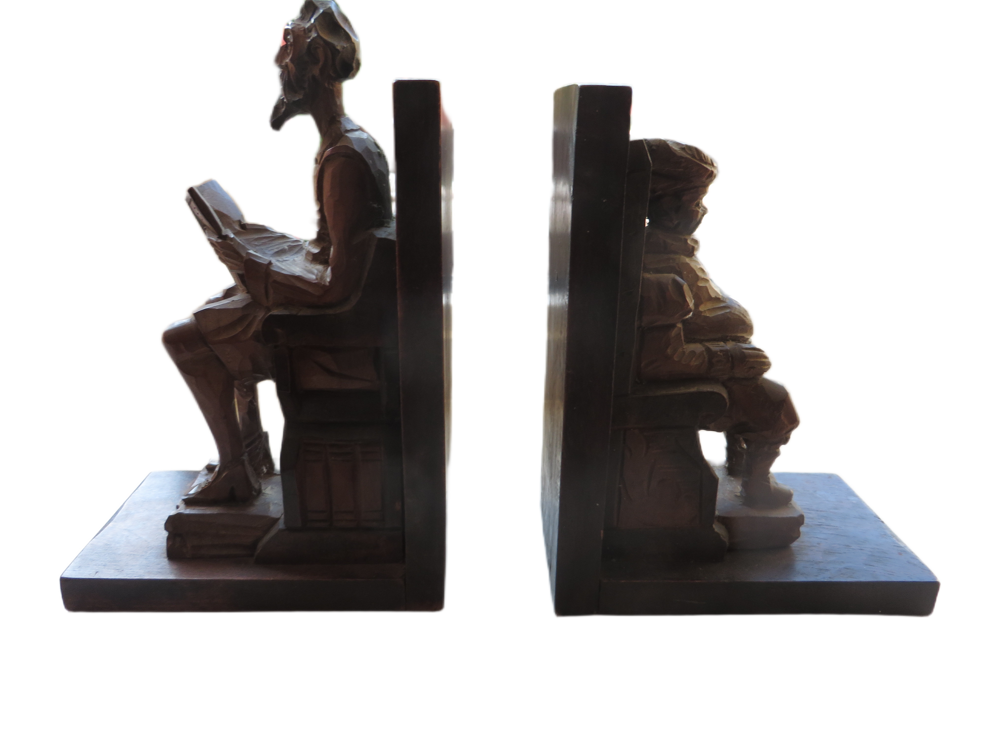 Vintage Houten Boekensteunen: Don Quichot & Sancho Panza