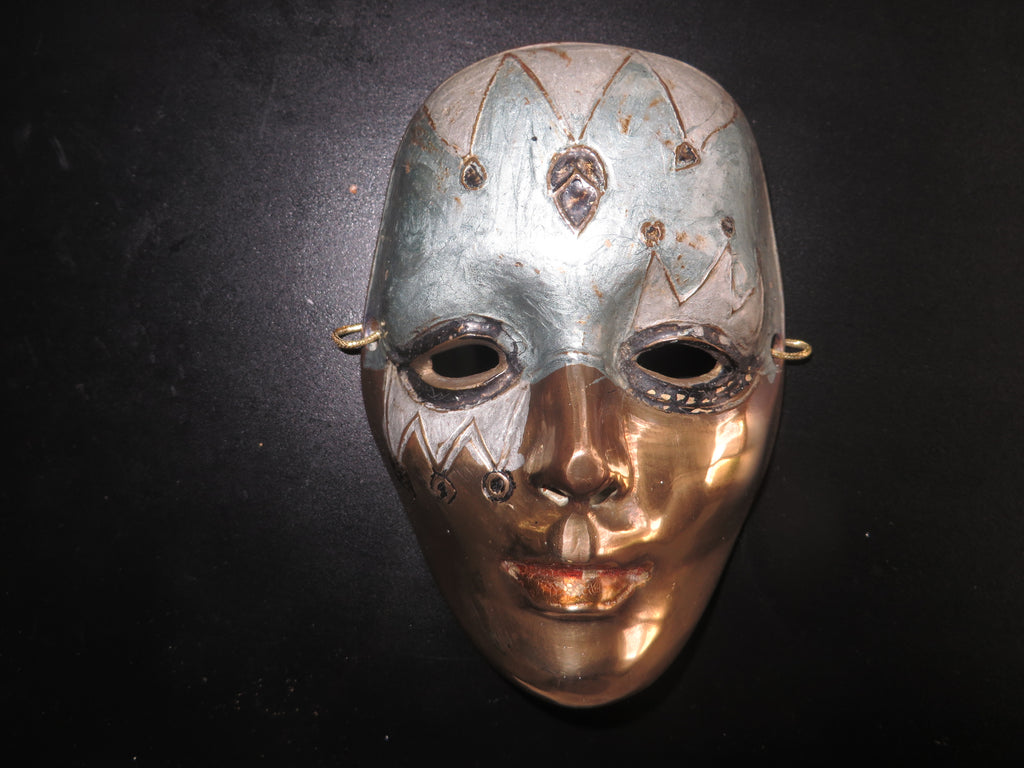 Koperen / messing masker – Handbeschilderd vintage wandobject