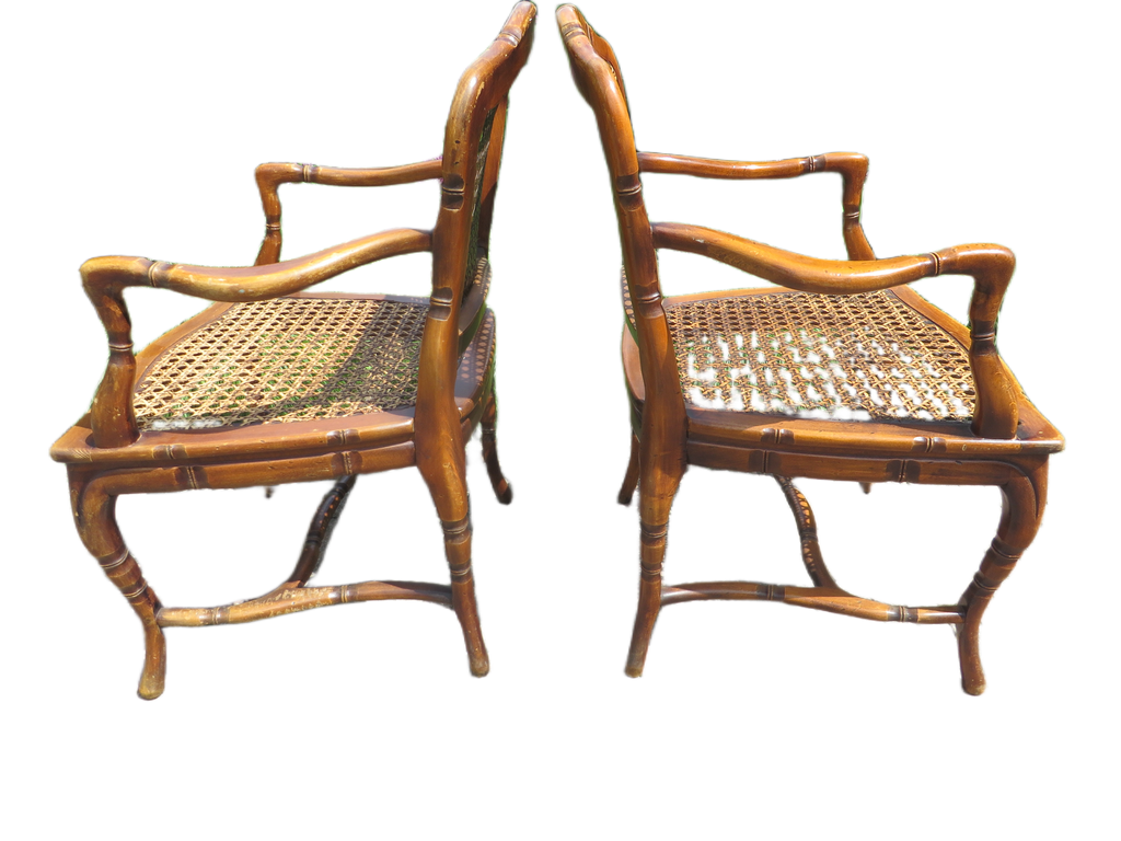 Set van 2 vintage Hollywood Regency armstoelen – Faux Bamboo & Rotan