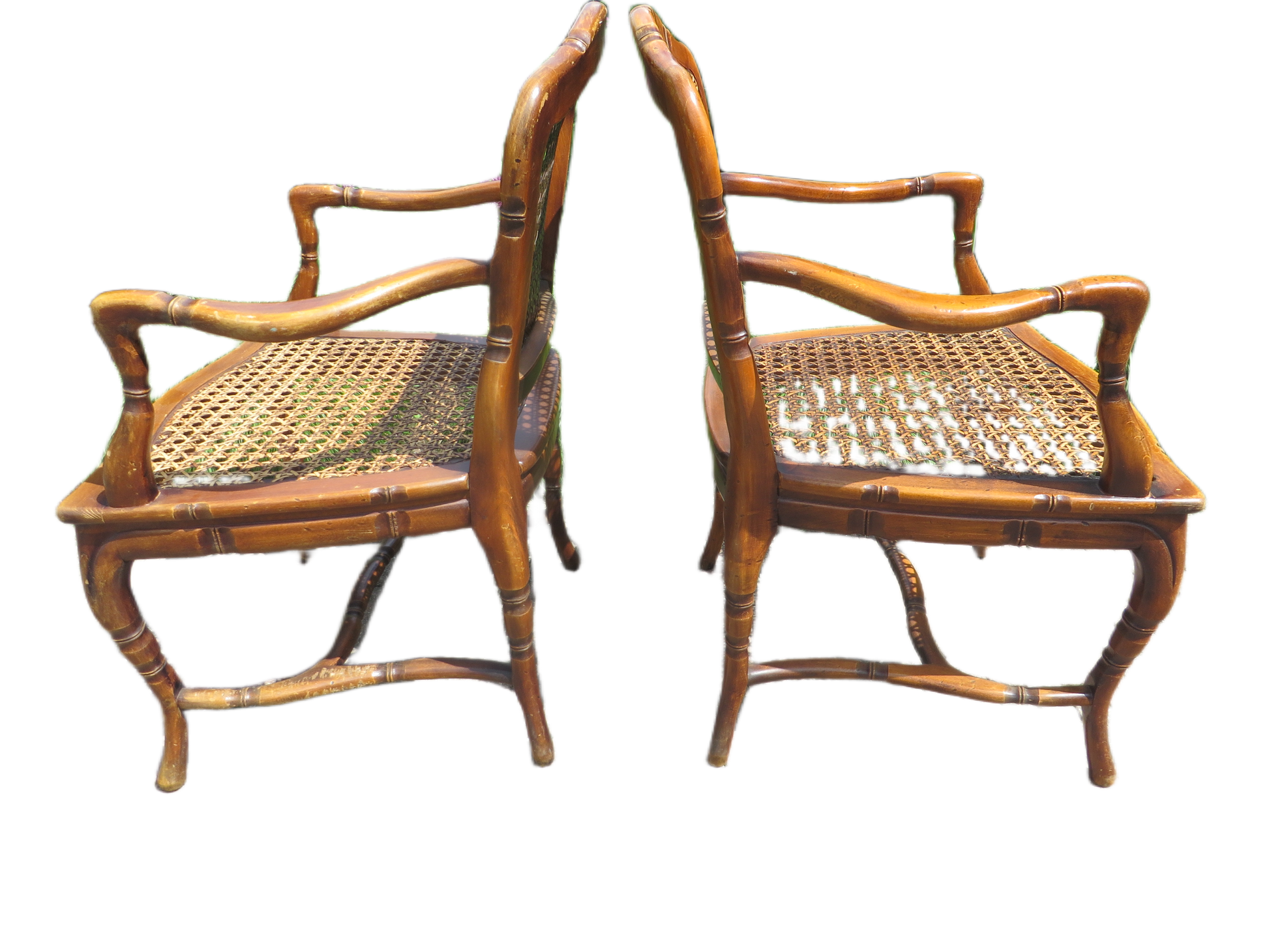 Set van 2 vintage Hollywood Regency armstoelen – Faux Bamboo & Rotan