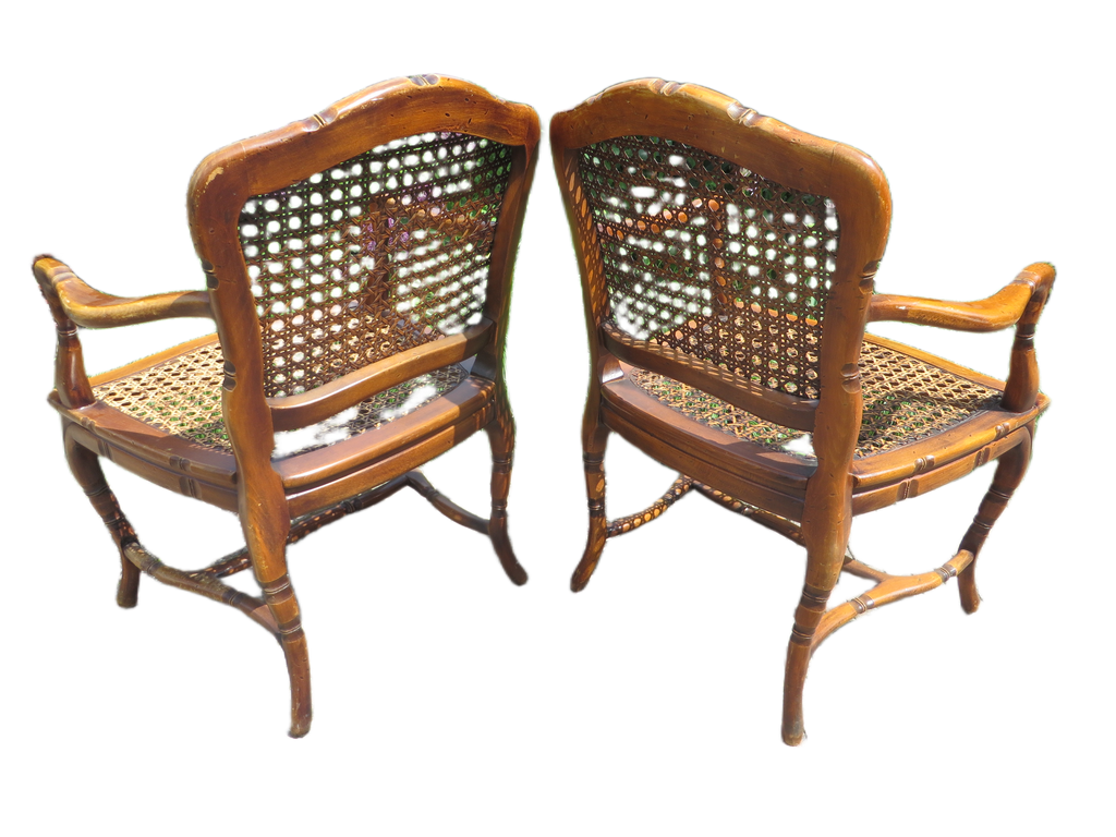 Set van 2 vintage Hollywood Regency armstoelen – Faux Bamboo & Rotan