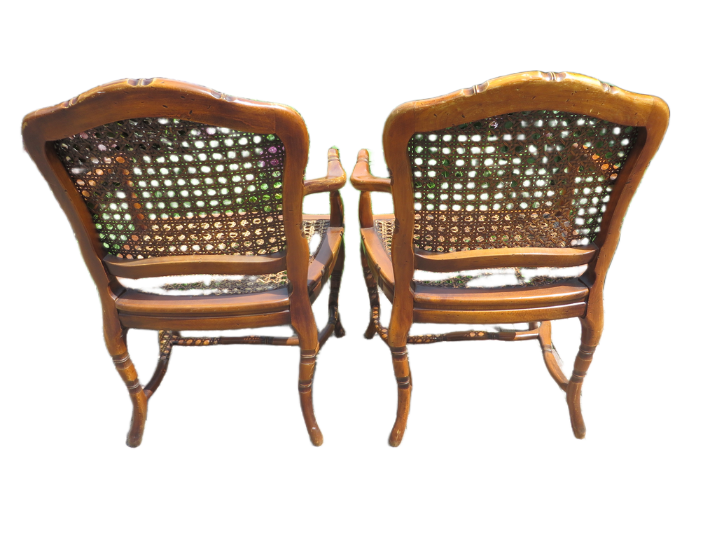 Set van 2 vintage Hollywood Regency armstoelen – Faux Bamboo & Rotan