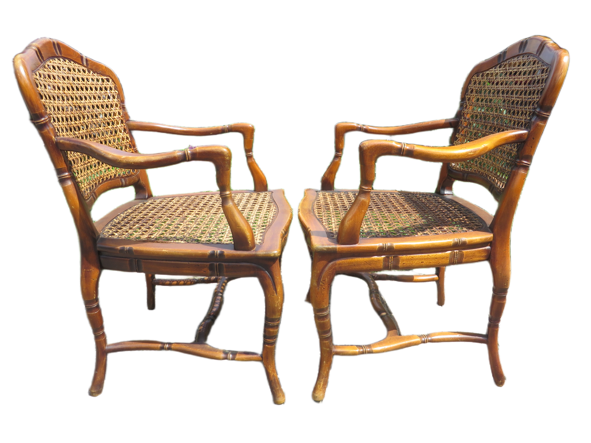 Set van 2 vintage Hollywood Regency armstoelen – Faux Bamboo & Rotan