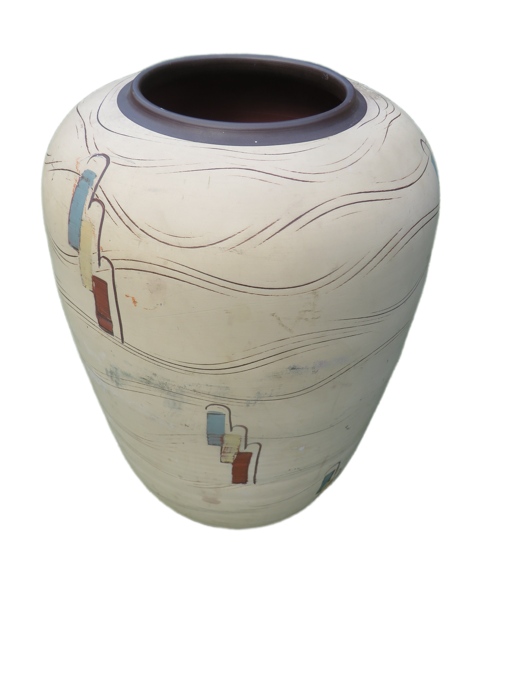 Vintage Sawa Keramik Vloervaas (239/40) – Mid-Century Modern Abstract Geometrisch Sgraffito – 40 cm