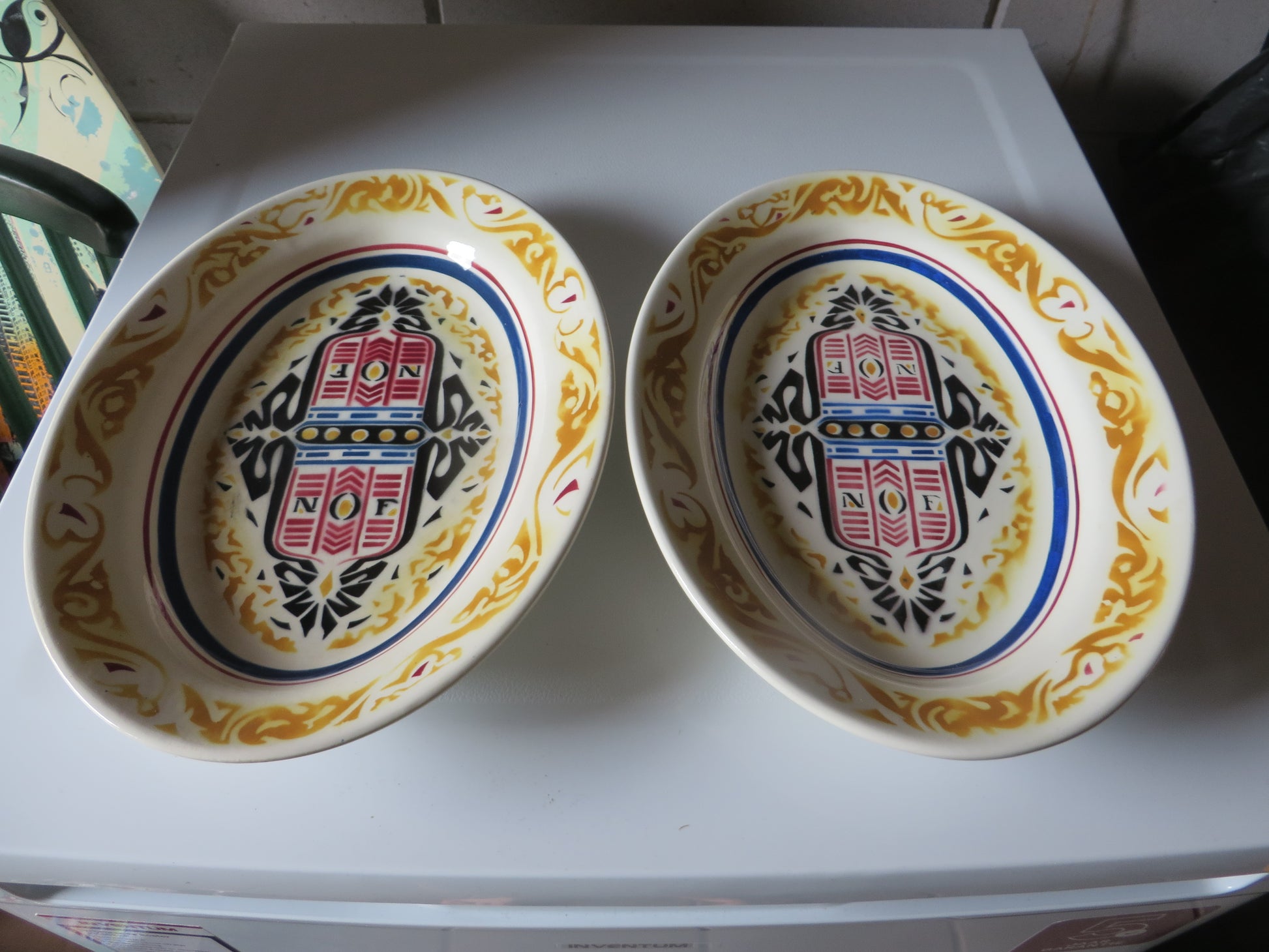 Uniek Set van Twee! Antieke Art Deco Serveerschalen ‘NOF Calvé Delft’ (1924